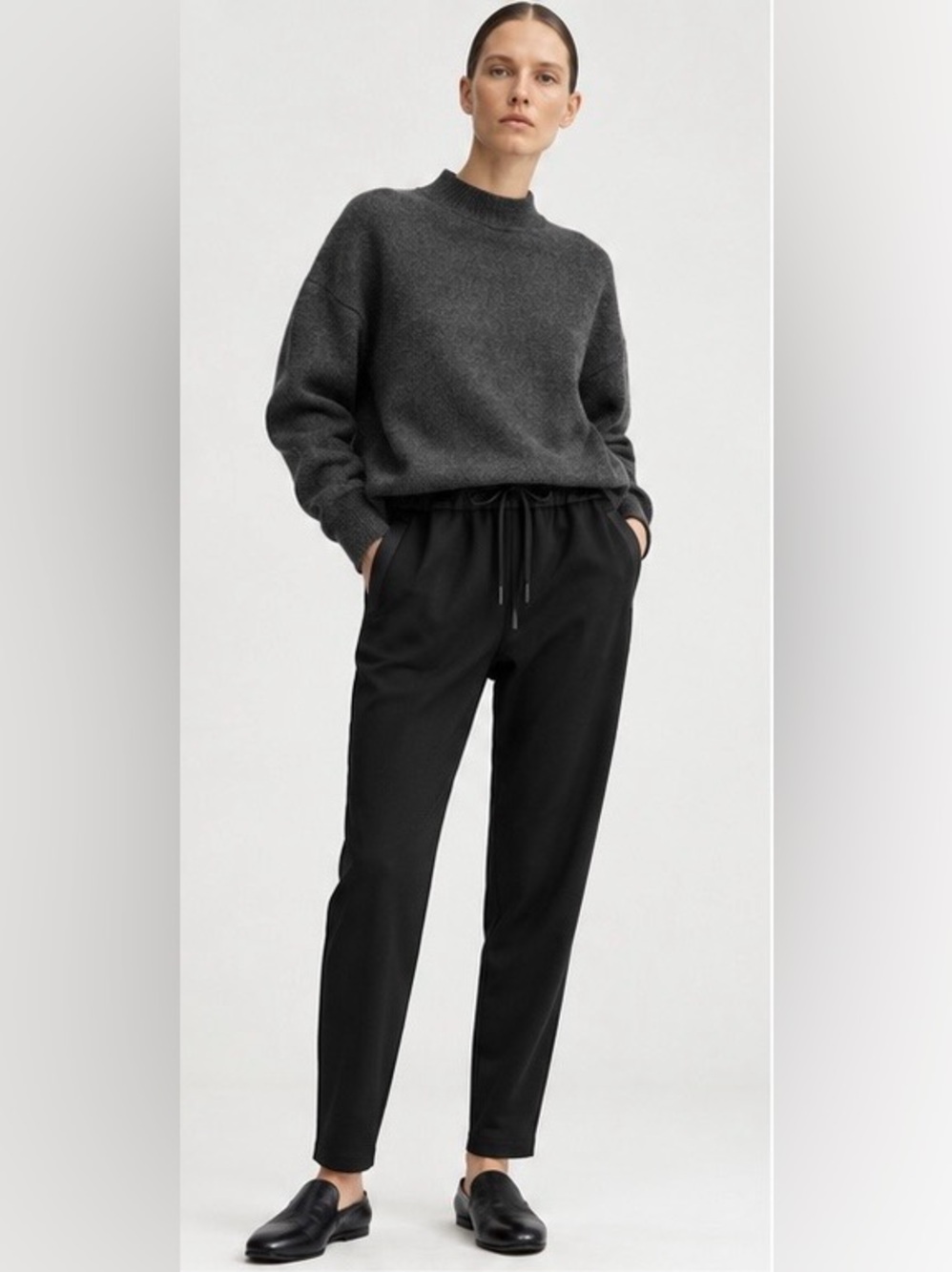 COS Black Drawstring Tapered Pants Small Cotton Mixed Media Like New